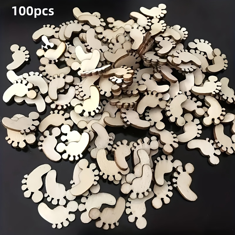 Image of 100pcs Unfinished Wooden Footprint Cutouts - 8mm X 0.79in, Natural Khaki Color, Diy Crafts, Scrapbooking & Handmade Projects, Decorative Wood Slices For Art Projects