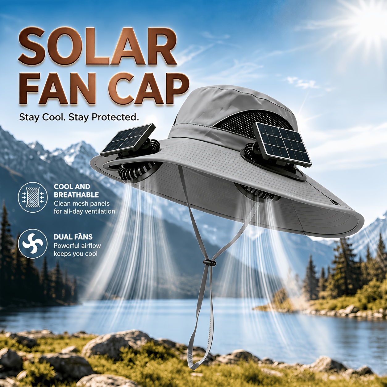 TEMU Cooling Fan Hat For Summer Outdoor Use, Brim Sun Hat With 2 Fans, Adjustable Speed Breathable Hat For Men Women, Gardening, Fishing, Camping And