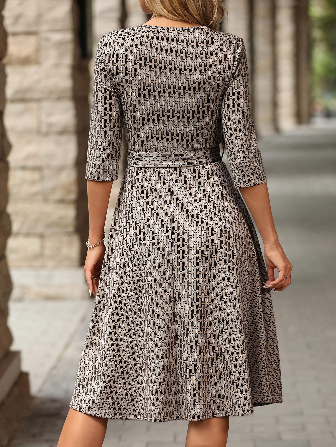 plus size, elegante rok met gordel voor vrouwen - flatterende pasvorm & verstelbare taille, machinewasbaar formele/kantoor/casual outfit in neutrale kleuren ( ) - elegant   collectie, veelzijdige garderobe stapel, verfijnd printpatroon, comfortabele stof, modebewuste kopers 2