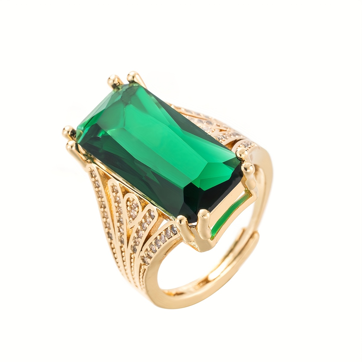 TEMU Green Open-end Synthetic Synthetic Cubic Zirconiaia Gorgeous Bohemian Style Mature Men's Ring - For Daily , Parties, And Casual Outfits, ,