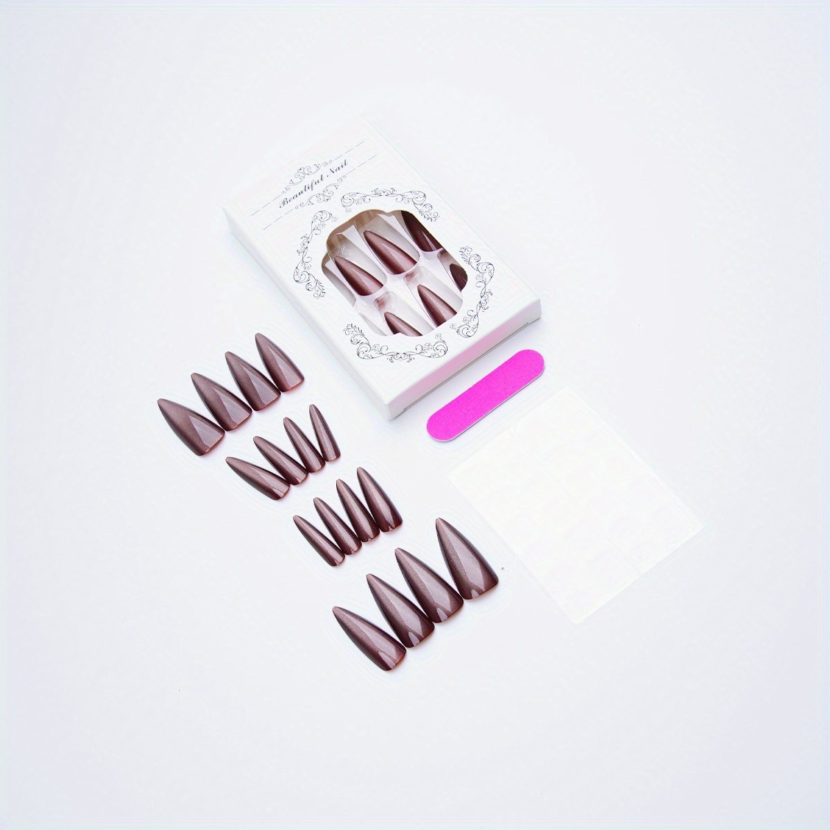 Image of 24pcs Autumn And Winter Long Stiletto Cat Eye Tip Acrylic Press On Nails Xxl Perfectly False Nails Set, : 1pc Jelly Glue And 1pc Nail File, Cat Eye Nails For Women And