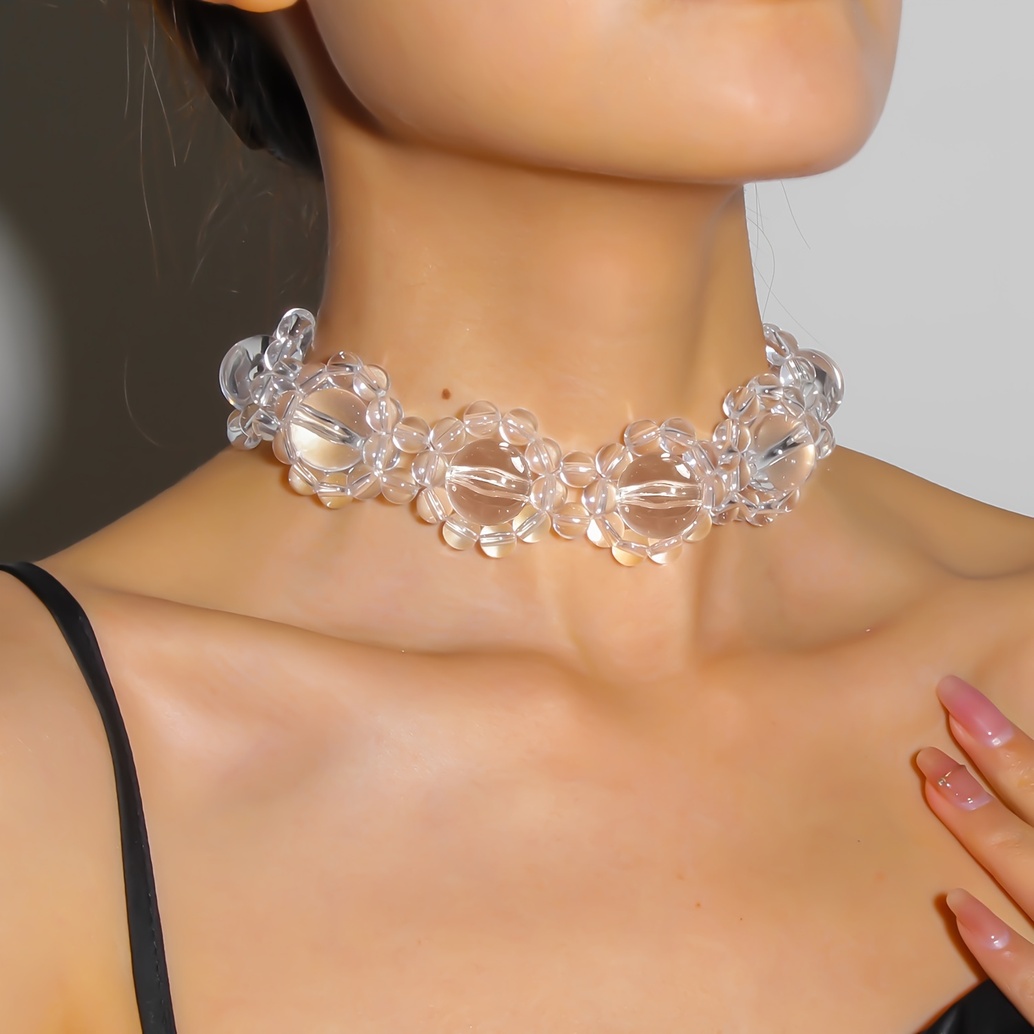 

Transparent Resin Flower Necklace, Minimalist Style Choker, Women's Fashionable Clavicle Chain, Trendy Woven Collar Jewelry