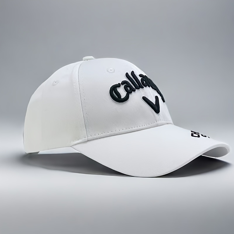 

1pc Adjustable Embroidered Baseball Cap With " V" Letter Design - Lightweight, Casual Fit, Hand-washable Polyester, White With Black Embroidery, Sports & Outdoor Activities