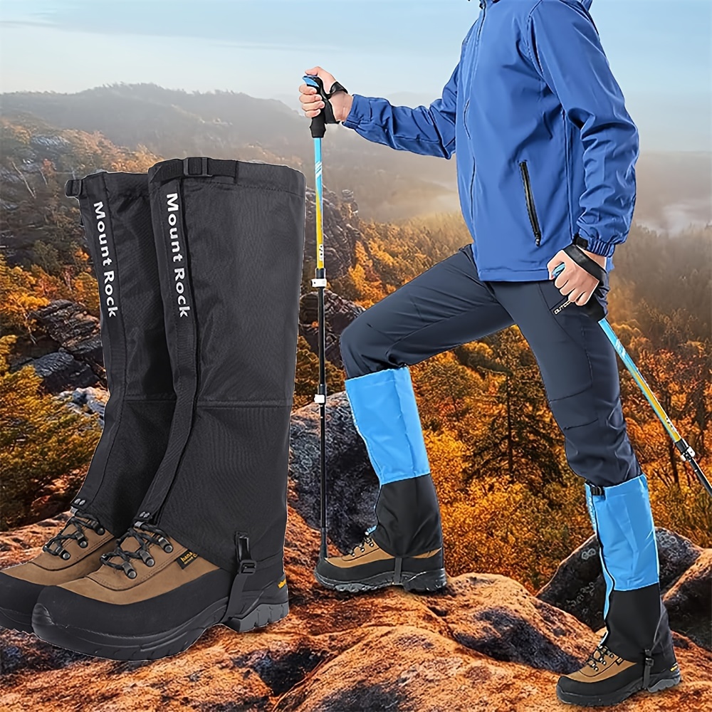 

1 Pair Of Waterproof Mountaineering Leg - & Cut Resistant, Polyester For Hiking, Hunting, And Snow Walking, Fit, Black With Blue Straps, Design, Hiking Accessories