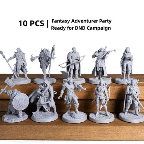 10pcs fantasy adventurer squad miniature resin model matte resin 3d printing game character chess pieces