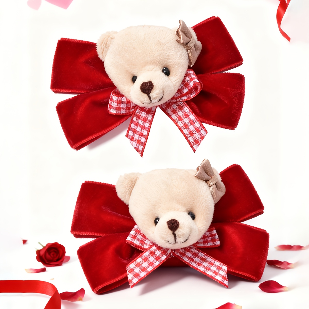TEMU 2 pinzas para el cabello con forma de oso de peluche para de San Valentín, con , adiciones para el cabello y modernas, coloridas y a , adecuadas