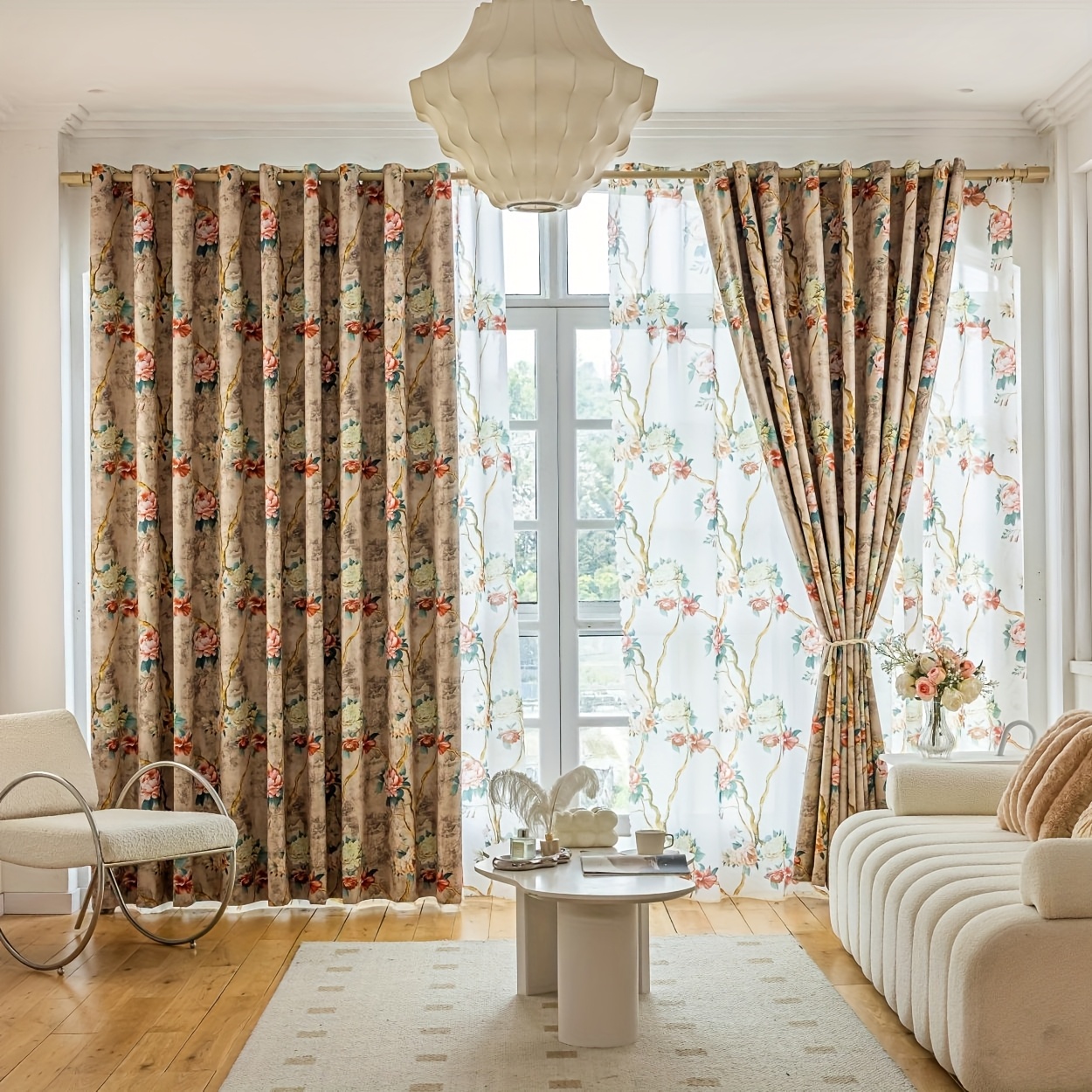 2 Stk. elegante florale Vorhänge. Wärmehaltende wärmeisolierende Vorhänge mit Lochstanzen, bieten 100 % Verdunkelung. Sie sind einfach zu installieren eignen sich zur Dekoration von Schlafzimmer,