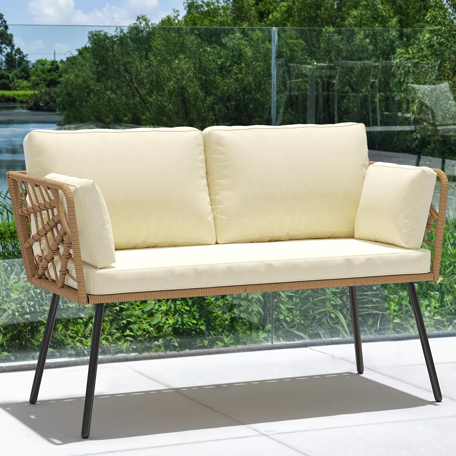

Dwvo Outdoor Patio Sofa Loveseat Sofa Pe Wicker Sofa Furniture High Back With Cushion