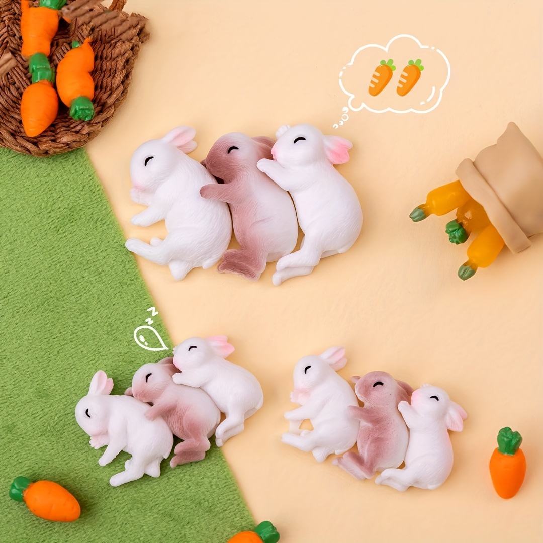 

[4pcs Figurines] 4pcs Classic Resin Cartoon Bunny Figurines - Sleeping Bunny Miniatures For Diy Fairy Garden Decor, For Multiple Room Types, Ideal For Easter & Holiday Decorations