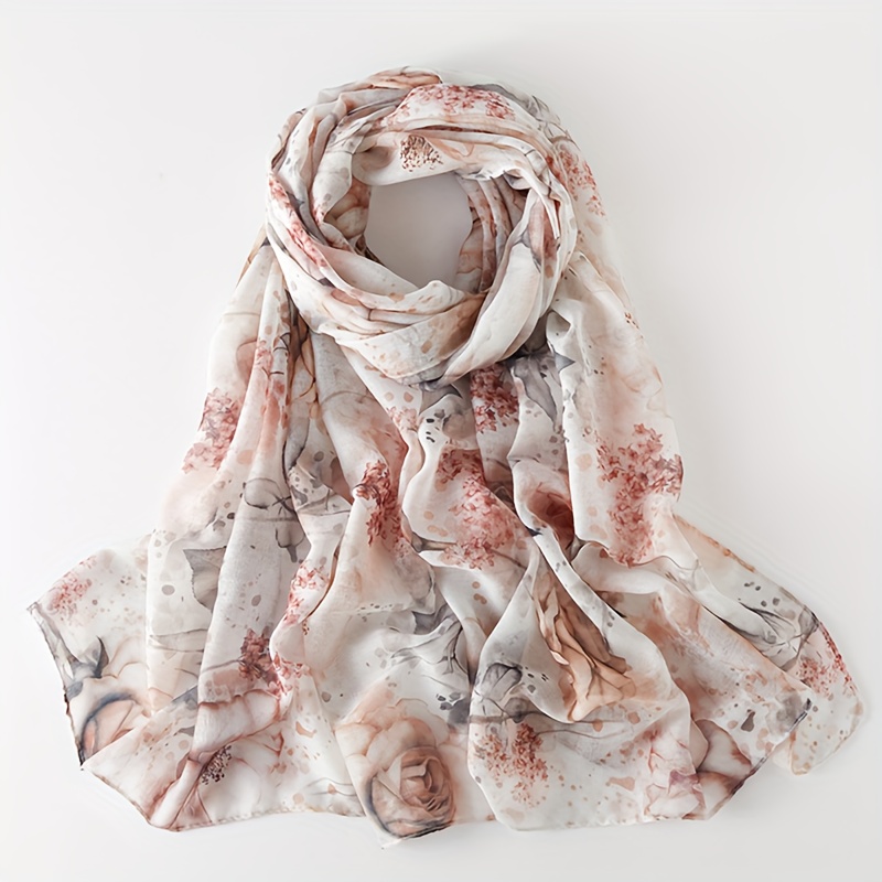 

Chic Ink Rose Print Bali Yarn Scarf - Lightweight, Breathable Shawl For Women | Accessory For Any Outfit