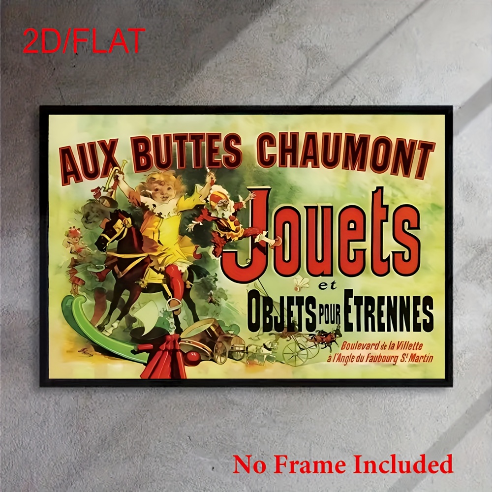 TEMU 2d Flat, 2d Flat, Frameless Vintage French Poster Featuring At Aux Buttes , In Red, Green, Yellow, Black, White, And Beige. This Canvas Print Is