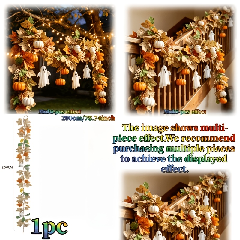 TEMU 200cm Bohemian Style Autumn Fireplace Wreath 1pc - Artificial Wreath Suitable For Home Fireplace Decoration, Plastic And Wreath Used For