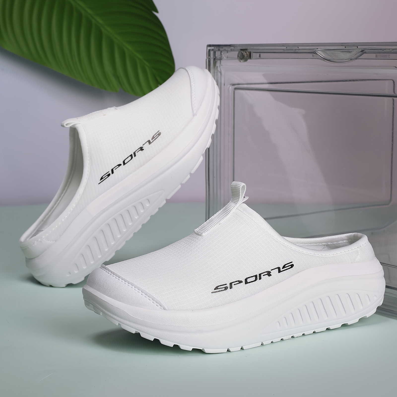 TEMU Women's Casual Height-increasing Slip-on Shoes, Breathable Mesh Sneakers For Spring And Summer, Thick-soled Half-., Women Shoes