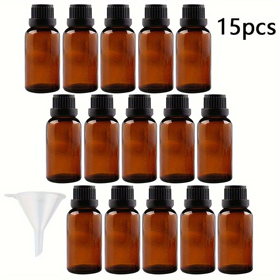 Image of 30ml 15pcs Portable Empty Refillable Amber Glass Essential Oil Bottles Cosmetic Perfume Storage Container Vial Pots With Reducer And Black Cap(30ml/1.01oz) - Protection
