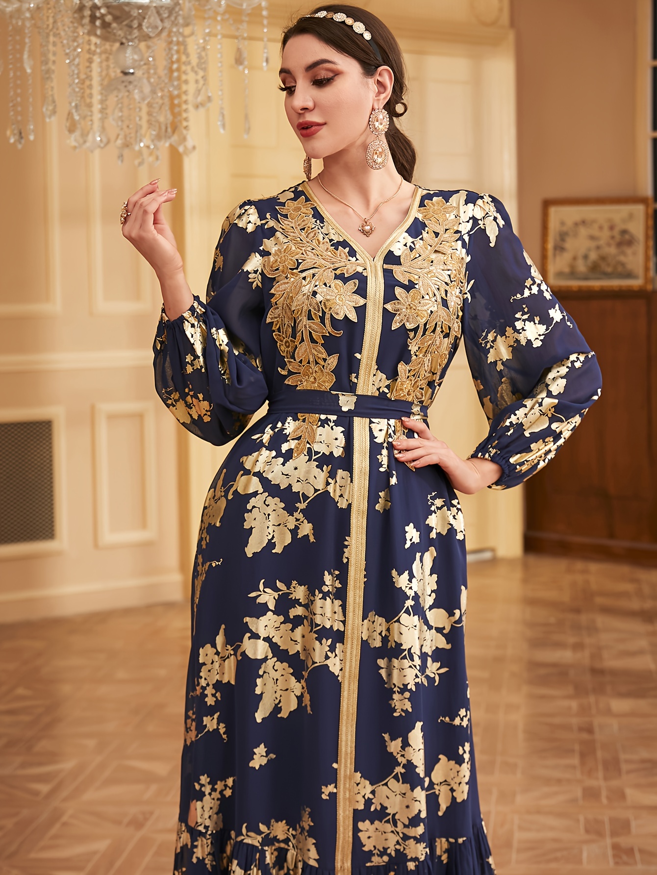 knee length dresses for ladies Self-Portrait - Champagne Floral Embellished Maxi Dress main image 0