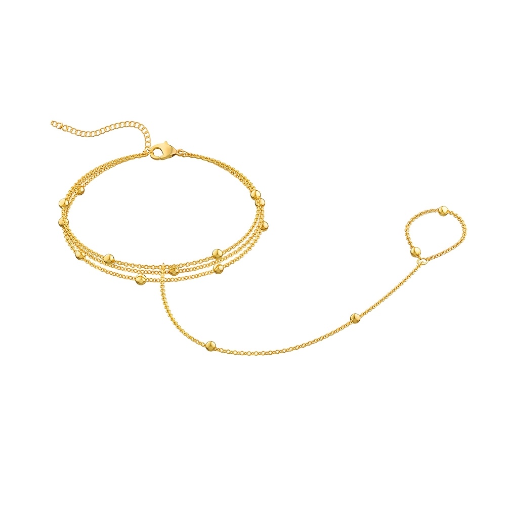TEMU 1pc Pulsera de Dedo con Cadena de Bolas Metálicas Multinivel Estilo Bohemio para Mujeres - Accesorio de Playa y Vacaciones , Uso Todo el Año,