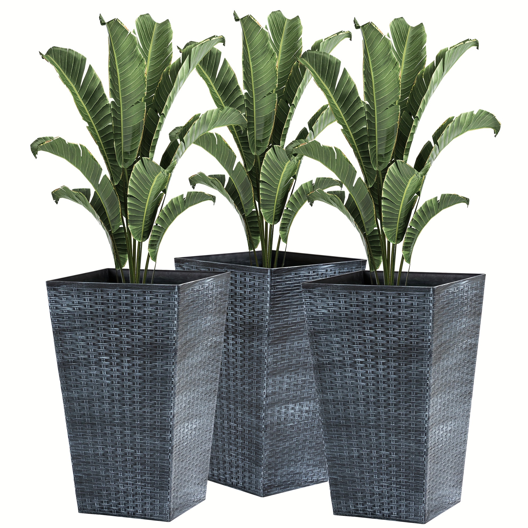 

Outsunny Set Of 3 Tall Planters With Drainage Hole, Outdoor Flower Plant Pots, Indoor Planters For Porch, Front Door, Entryway, Patio And Deck, Gray