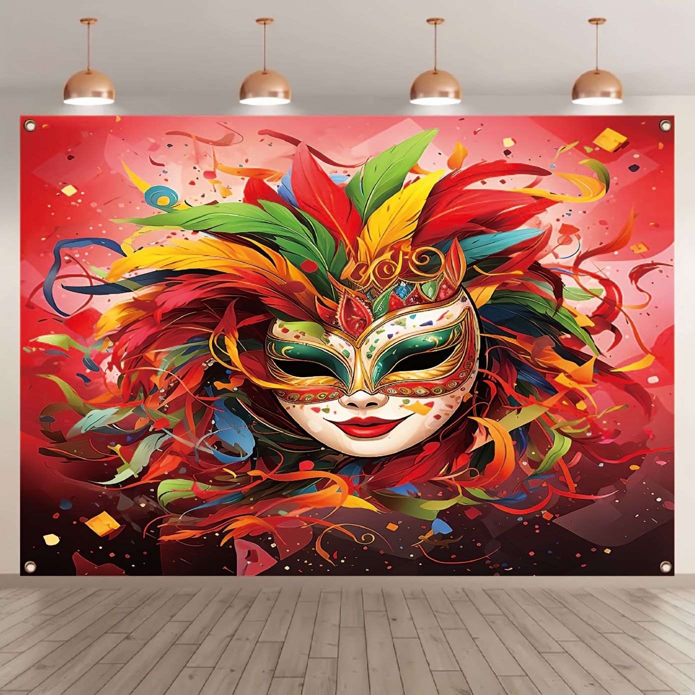 

1pc Vibrant Carnival Party Banner With Feather - Polyester, Red & , Ideal For Photography & Home Decoration, Party Decorations