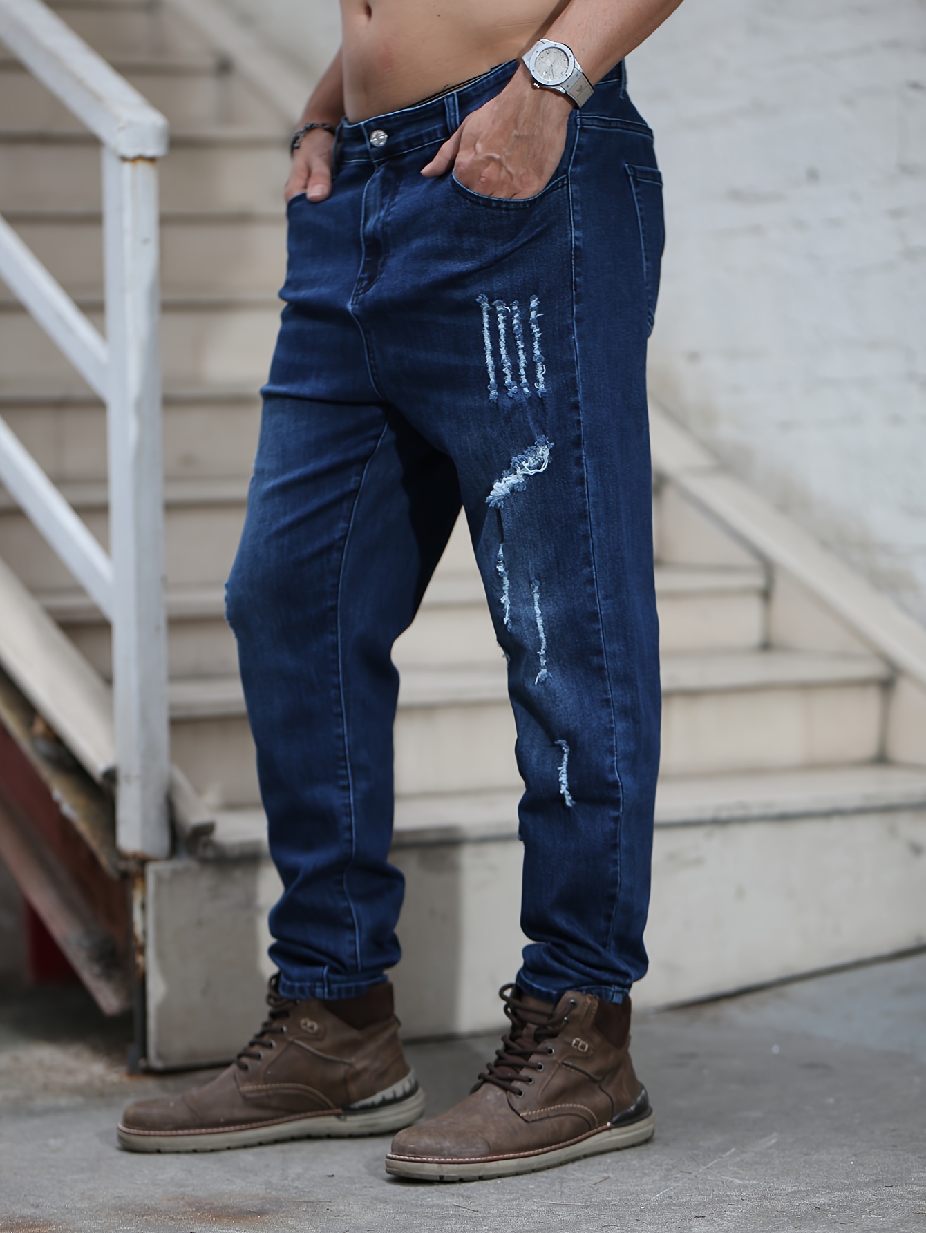 New Autumn Collection for Plus-Size Men, Stretchy And Slim-Fit, Washed Style #D7605, Plus Size