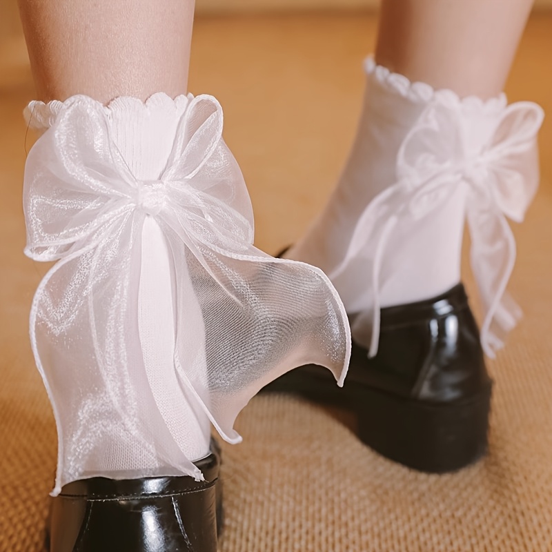 1 Pair Spring Summer Cute Bow Socks Teenager Comfortable Short Socks, For Teenager, For Teenager