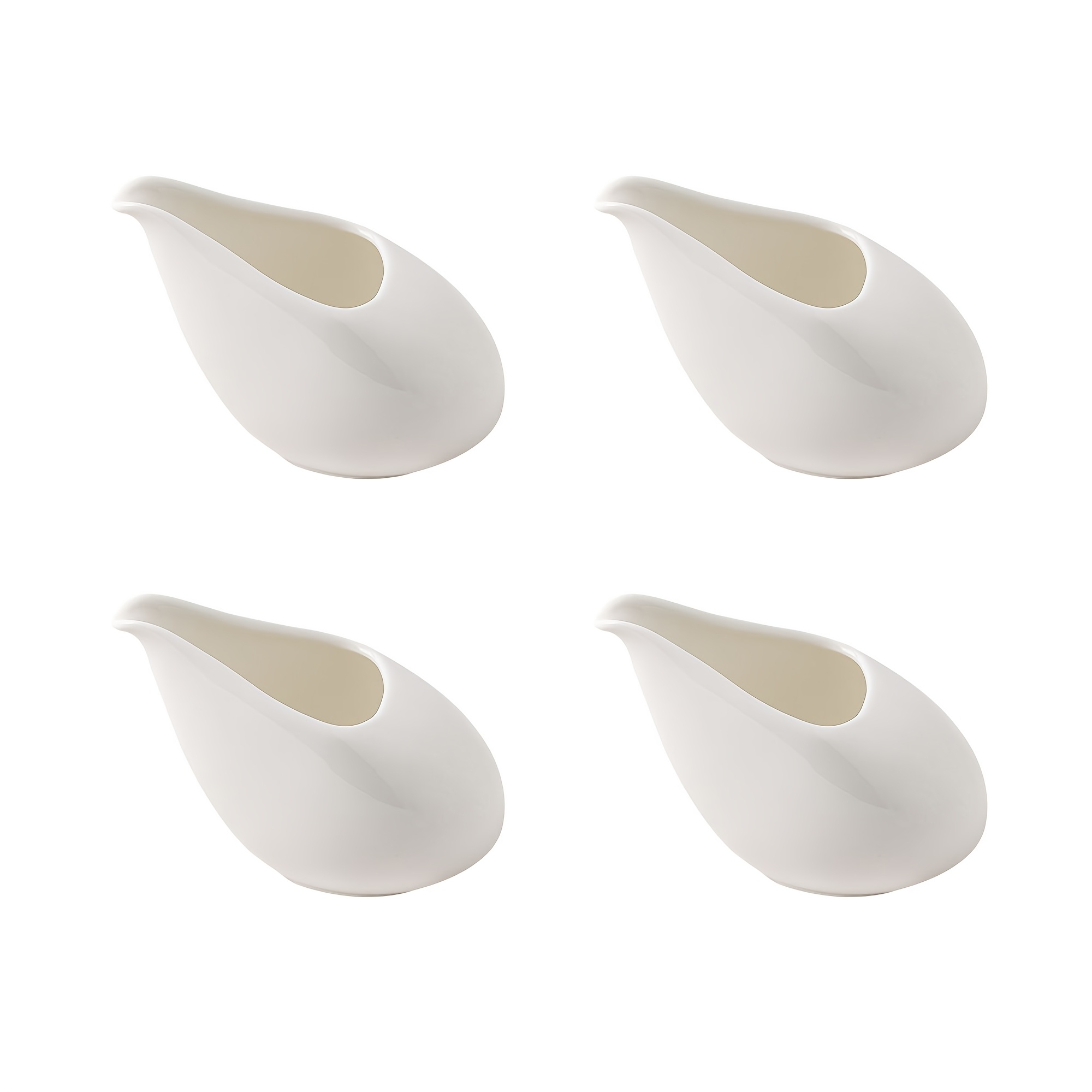 Image of 4pcs Elegant 100ml/3.4oz European-style Mini Ceramic Milk Jug, White Porcelain Milk Sauce Dispenser, Suitable For Coffee, Tea, And Small Syrup Jug Set.