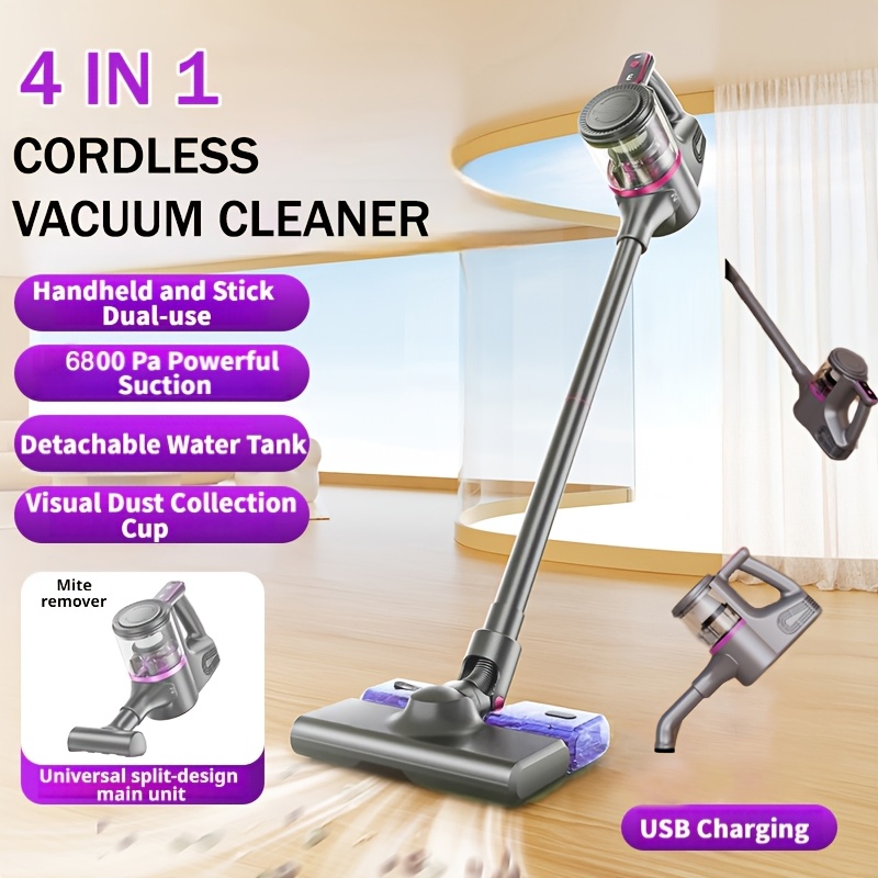TEMU Aspirateur portable 4 en 1, aspirateur fil léger pour voiture avec de récupération de poussière , diverses brosses d'aspirateur, -nœuds pour