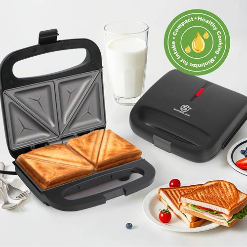 sandwich maker 750w 4 toaster with handle and non stick plates with automatic temperature control for perfect and
