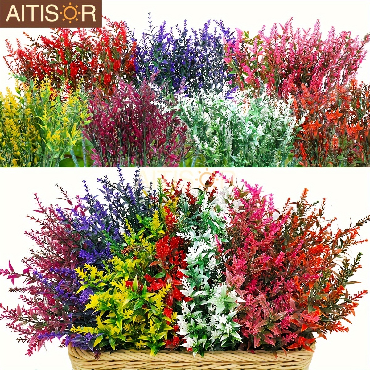 Image of 14 Bundles Artificial Flowers Fake Outdoor Plants Uv Resistant Lavender Flower Plastic Shrubs Indoor Outside Hanging Decorations
