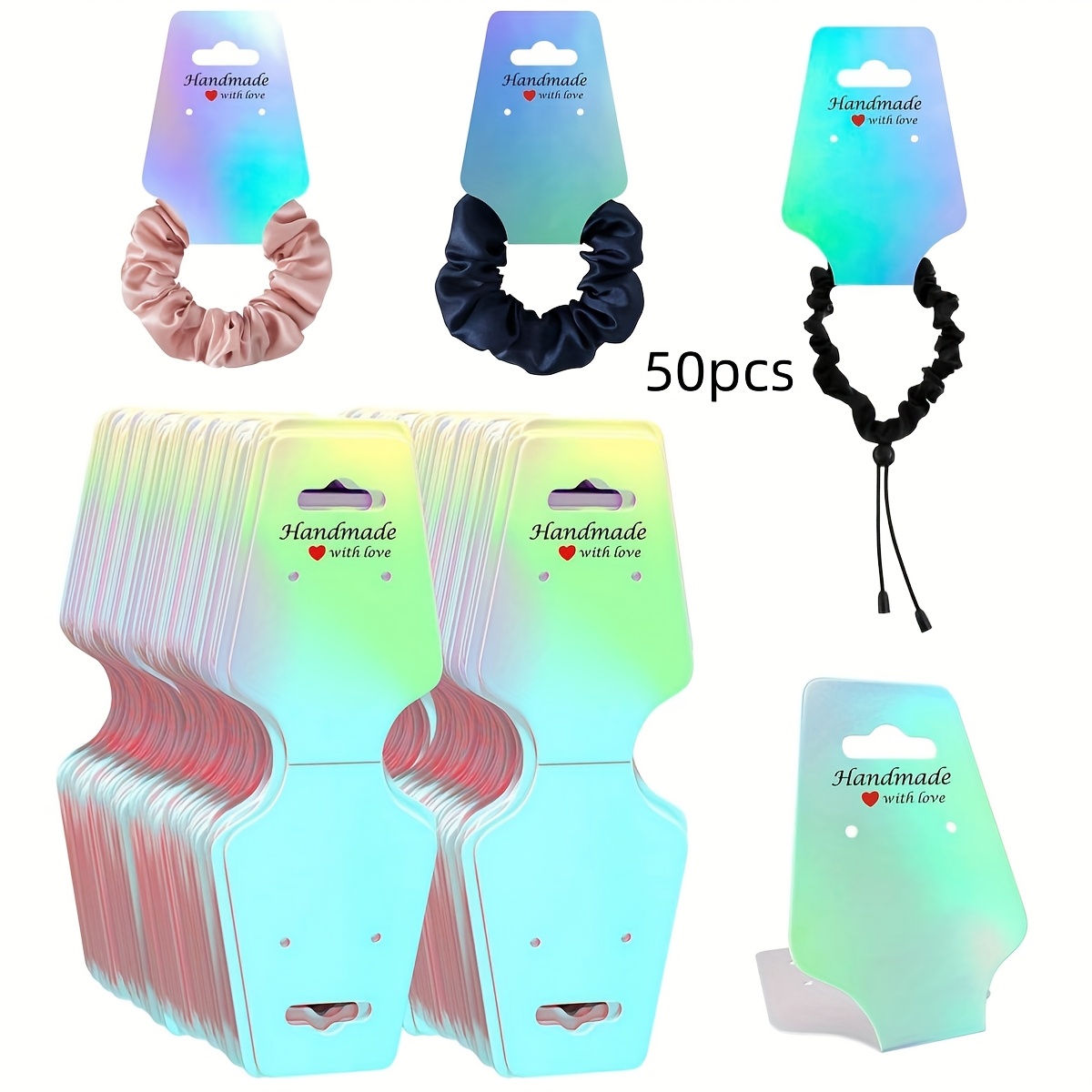TEMU 50 Stück TULIKEMG Holographische Schmuckpräsentationskarten mit Rückseite – Hologramm-Halter für Ketten & Armbänder, Stabile Kartonverpackung