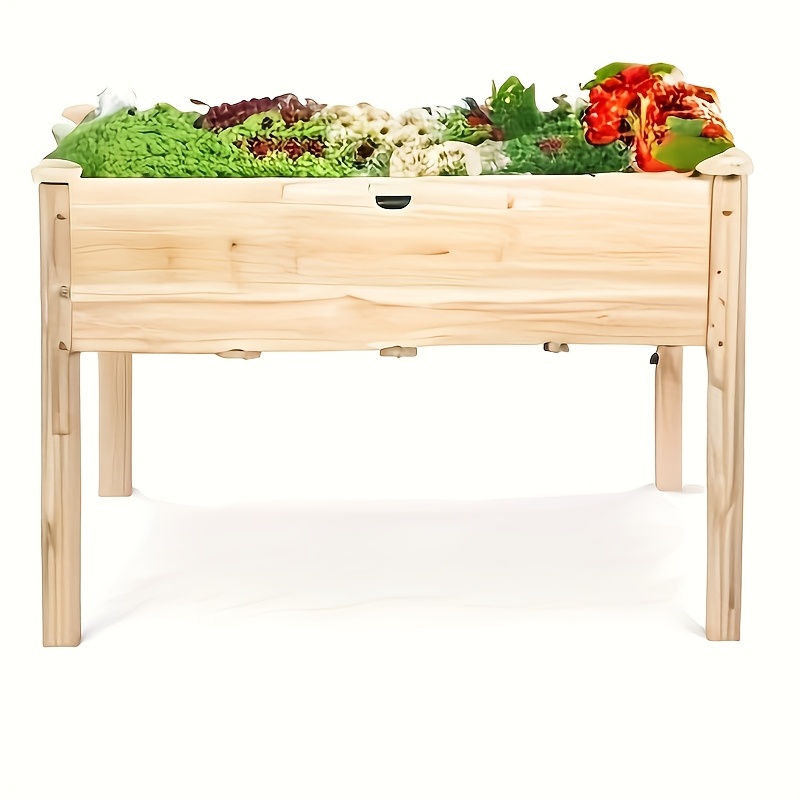 TEMU 48 X 24 X 30 Inches Raised Garden Bed, Elevated Wood Planter Box Stand For Backyard, Patio, Balcony With Bed Liner, 200 Pound Capacity - Natural