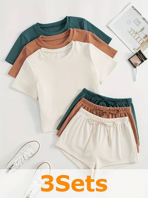 womens round neck tee shorts loungewear soft casual comfy pajamas set for summer comfy loungewear set for women