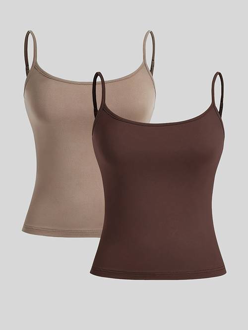 2pcs set adjustable strap solid color casual camisole tops