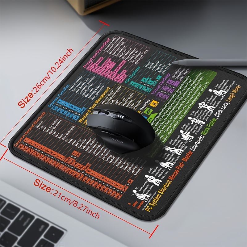 TEMU Tappetino per mouse con scorciatoie di Windows, tappetino da scrivania portatile, base in gomma, bordi cuciti, stampa ad definizione, per pz,