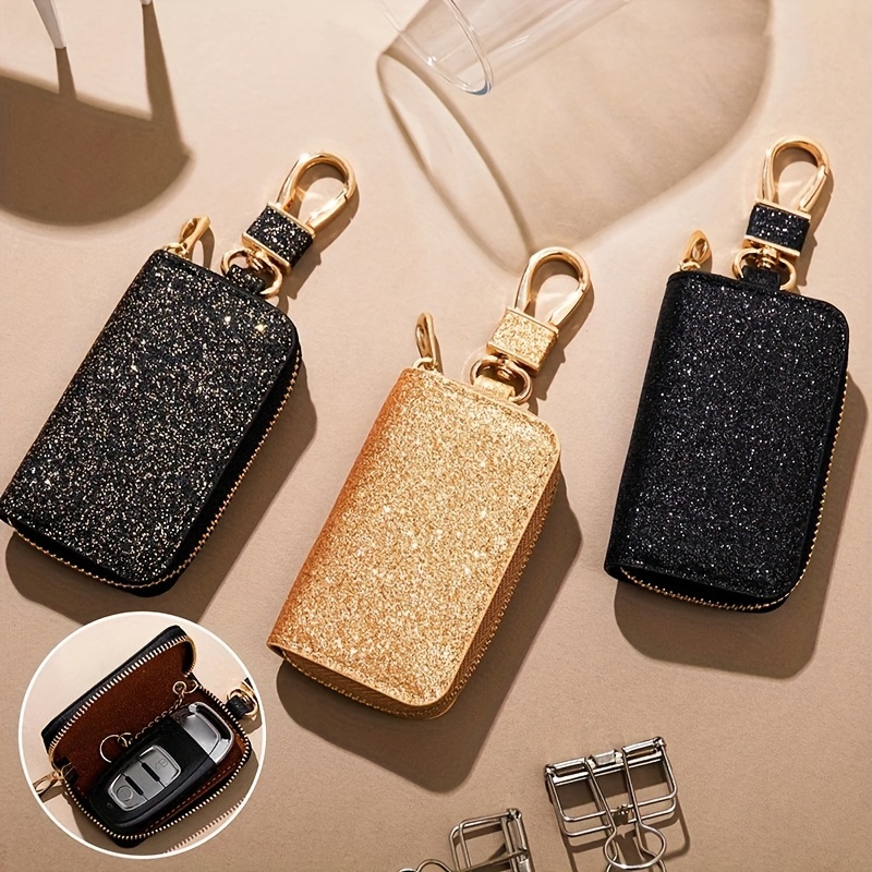 

Sparkling Glitter Leather Keychain - Obcreatr - 14cm/5.5in X 5.5cm/2.17in - Pu Material - Vintage Style - No Print - Not Washable - Made In Yiwu