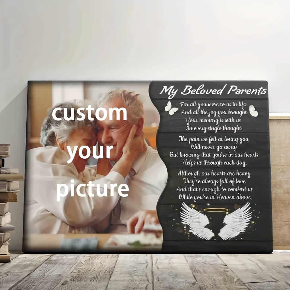 

Custom Canvas Prints Personalized Photo Wall Art - Memorial Sympathy Tribute For Lost Parents, Anniversary Gift, Wood Frame Ready To Hang, 11.8x15.7 Inch - Beloved Parents Memorial Wall Cut-outs