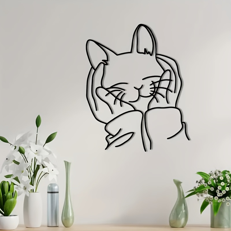 Image of 1pc Fashionable And Metal Women And Cat Wall Art- For Cat Lovers, Iron Home Decoration, Suitable For A Of Gifts