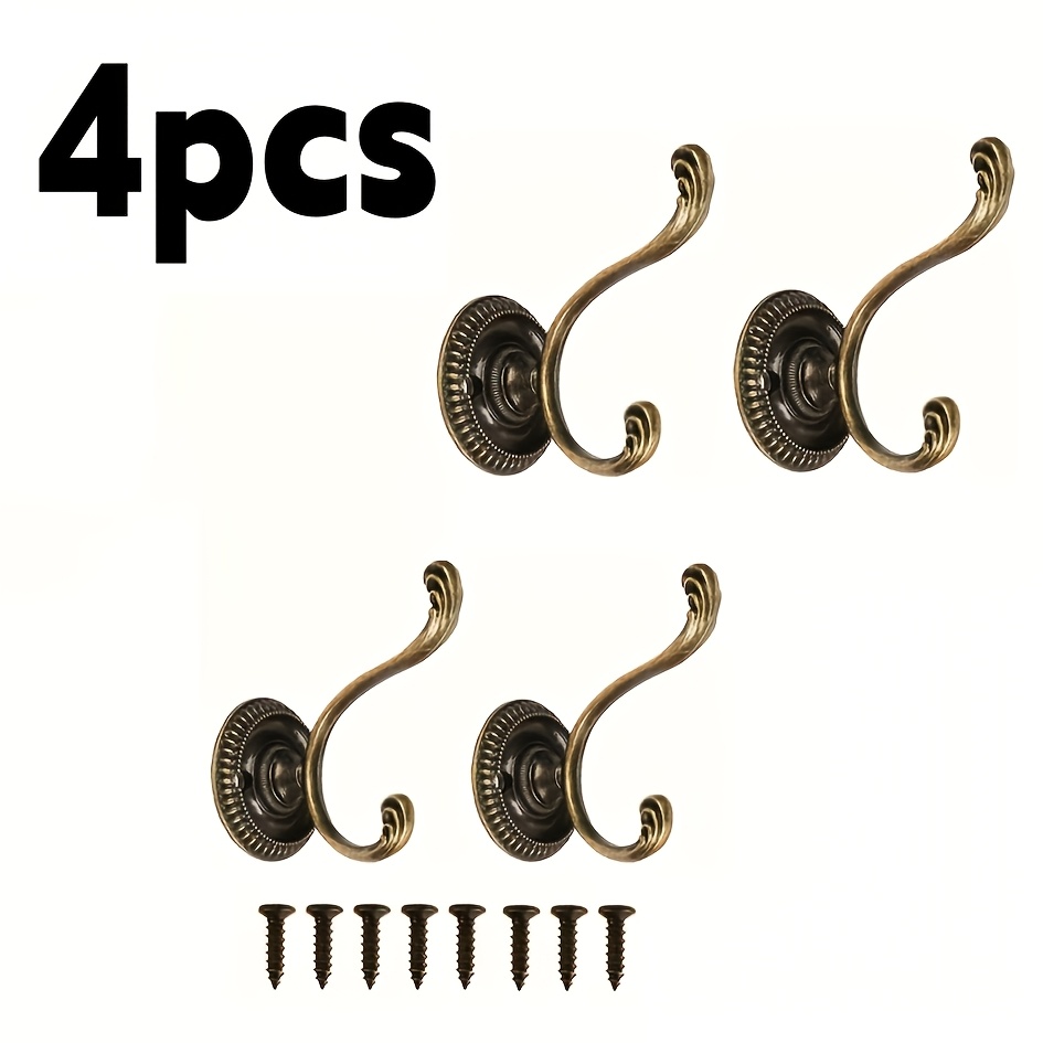 TEMU 4pcs Bronze Wall-mounted Robe Hooks, Suitable For Bedroom, Kitchen And Bathroom Decoration, With Mounting Screws
