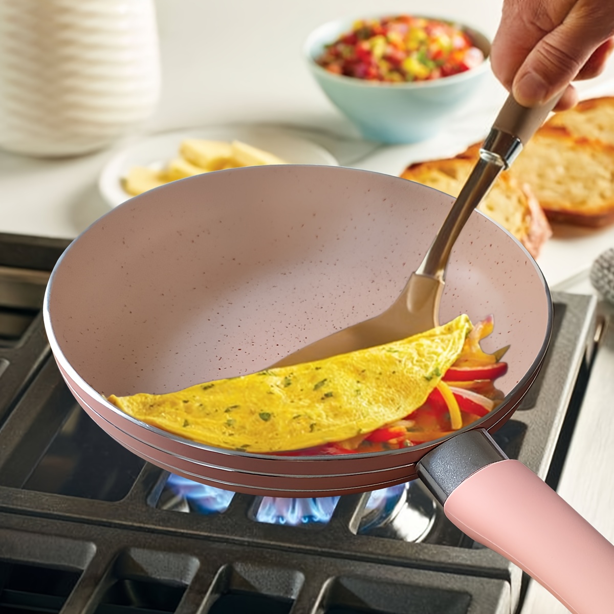 6 5 inch non stick aluminum   with silicone handle dishwasher   frying pan for eggs steaks compatible with gas stoves details 9