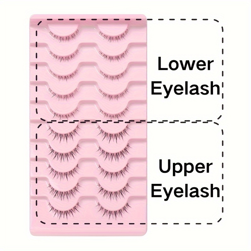 TEMU 10 Pairs Natural Lash Extensions, Transparent Soft Fiber False Eyelashes, C , 6-9mm, Self-adhesive False Eyelashes For Beginners, Party, Cosplay, Daily Use