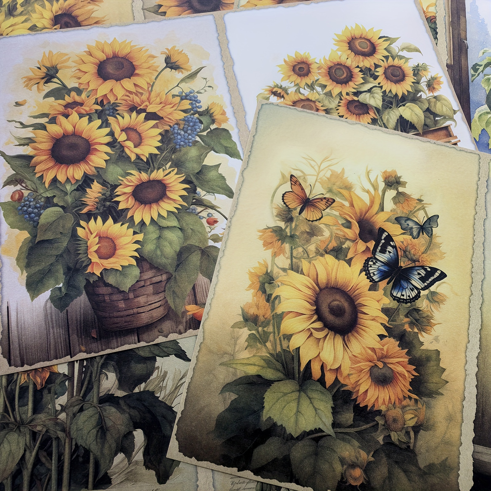 

Vigus Watercolor Sunflower Paper Set, 10 Sheets Of A5 Recyclable Artistic Craft Paper With Vintage Truck & Butterflies Motif - Ideal For Scrapbooking, Journaling & Diy Projects