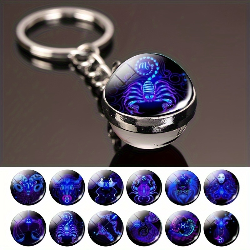 

Maoke Zodiac Keychain Set Of 2, Anime-themed Glow In The Dark Key Rings, Round Metal Keychains With Double-sided Glass Ball, Ring Buckle, Decorative Novelty Key Rings For Women, Valentine's Day Gift