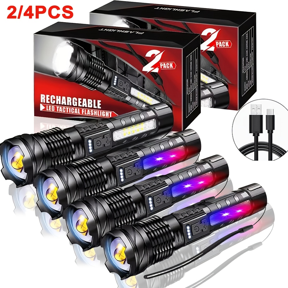 

4/2/1pc Usb Rechargeable Led Flashlights, 7 Handheld Flashlight, , Long , For Outdoor Hiking Camping