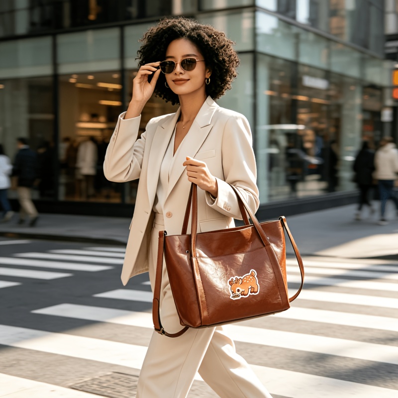 Women's Versatile Single-Shoulder Bag, Minimalist Design with Stickers