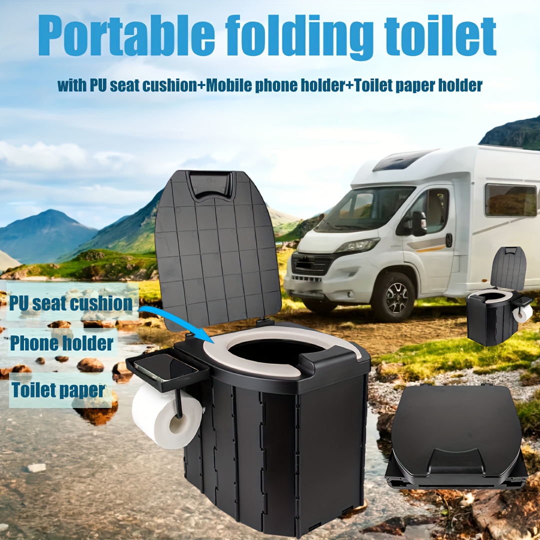 

Portable Folding Toilet With Pu Seat Cushion, Portable Toilet With Lid For Rv, Car, Camping, Hiking, Travelling