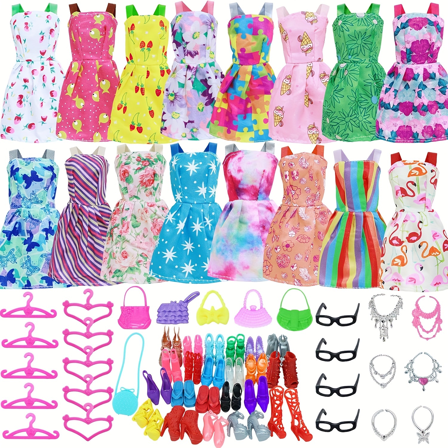 

42pcs Doll Outfit Set With 10 Mini Skirts, 10 Shoes, 10 Hangers & Accessories - Cotton Clothing For 11.5" Dolls