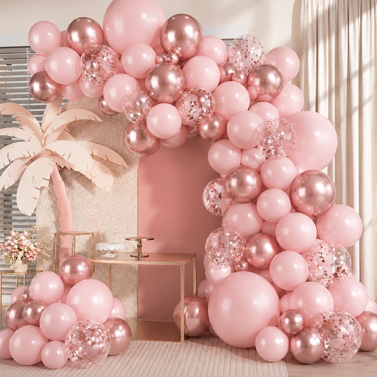 TEMU 98pcs Light Pink Metal Rose Balloons Set 5in 10in 12in 18in Suitable For Valentine's Day Bridal Shower Shower Wedding Birthday Anniversary