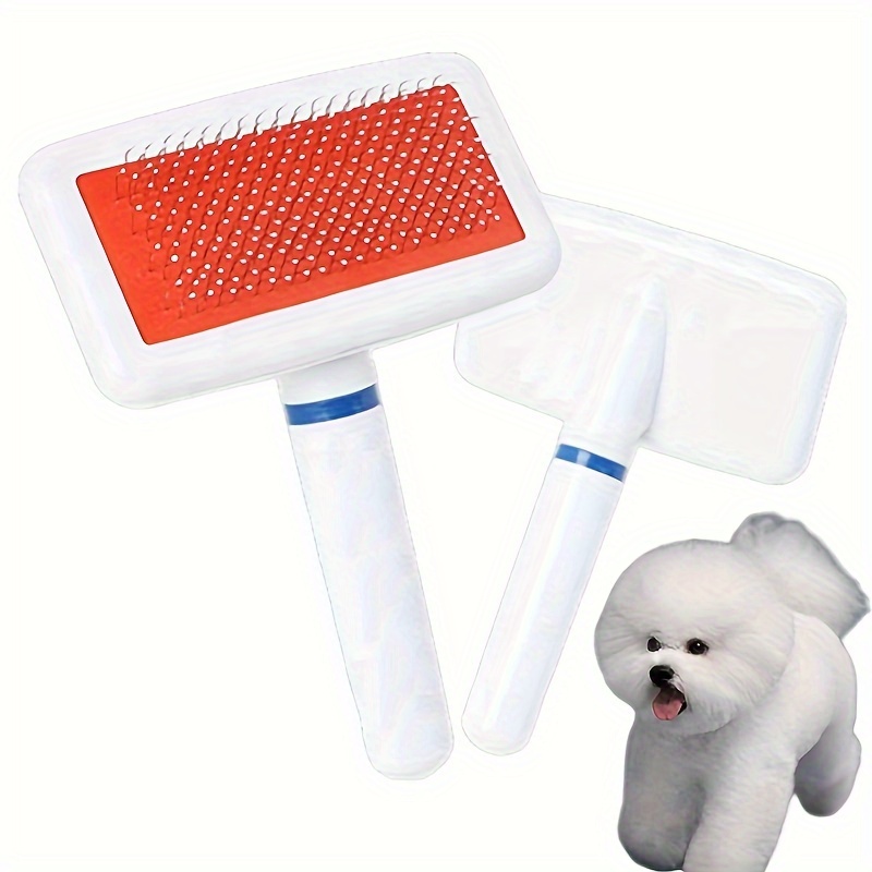 

White Handle Pet Grooming Brush, Pet Hair Removal Comb With Stainless Steel Pins For Dogs, Gentle Deshedding Tool