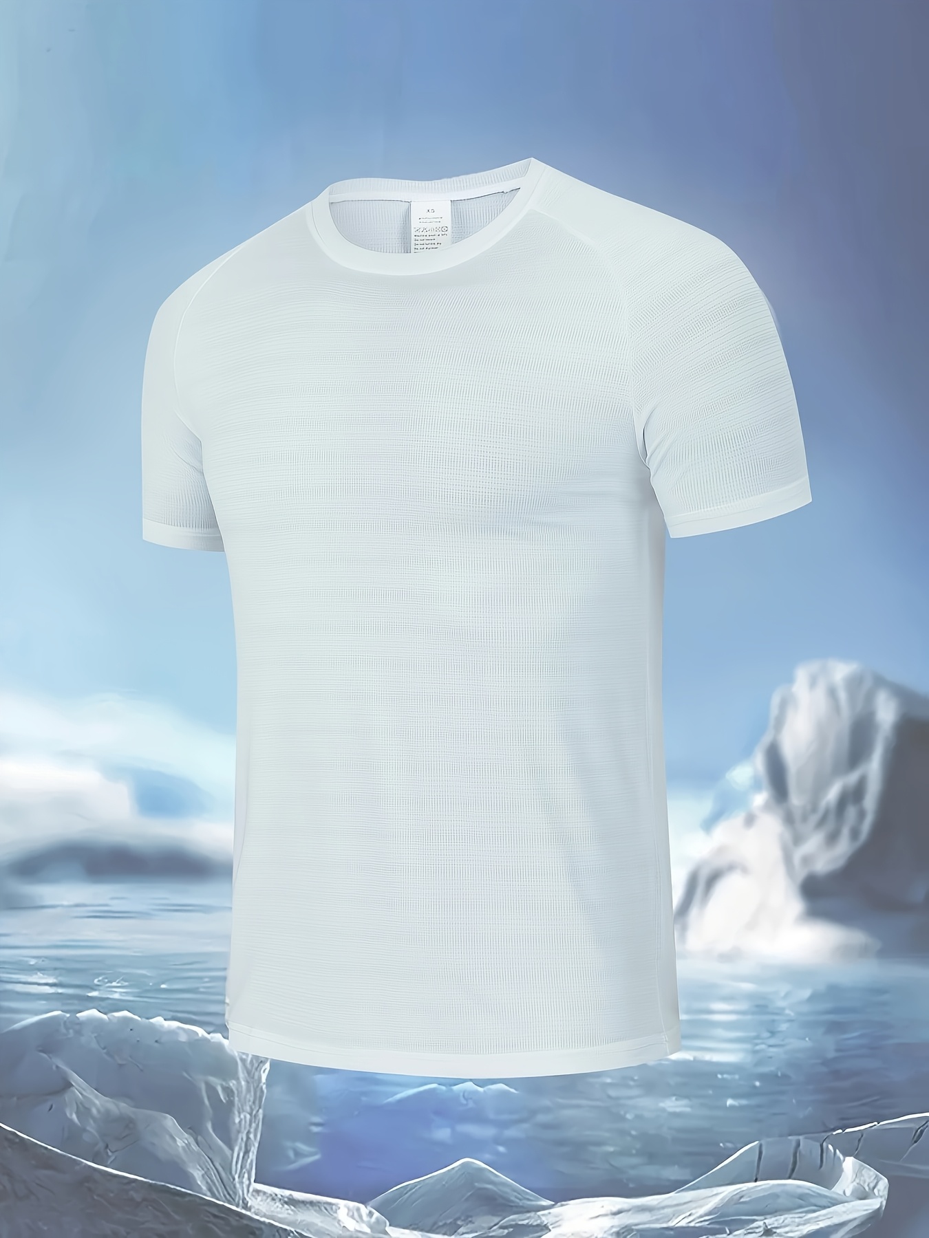 1pc Men's Ice Sliky Fiber T-Shirt with -7? Ice Feel Technology, Moisture-Wicking Quick-Dry High Elasticity Fabric, Breathable Gradient Mesh Design for Sports & Casual Wear - Black, All-Season Round Neck Short Sleeve Tee, Summer Activewear, Moisturewicking Fabric, High Elasticity Shirt