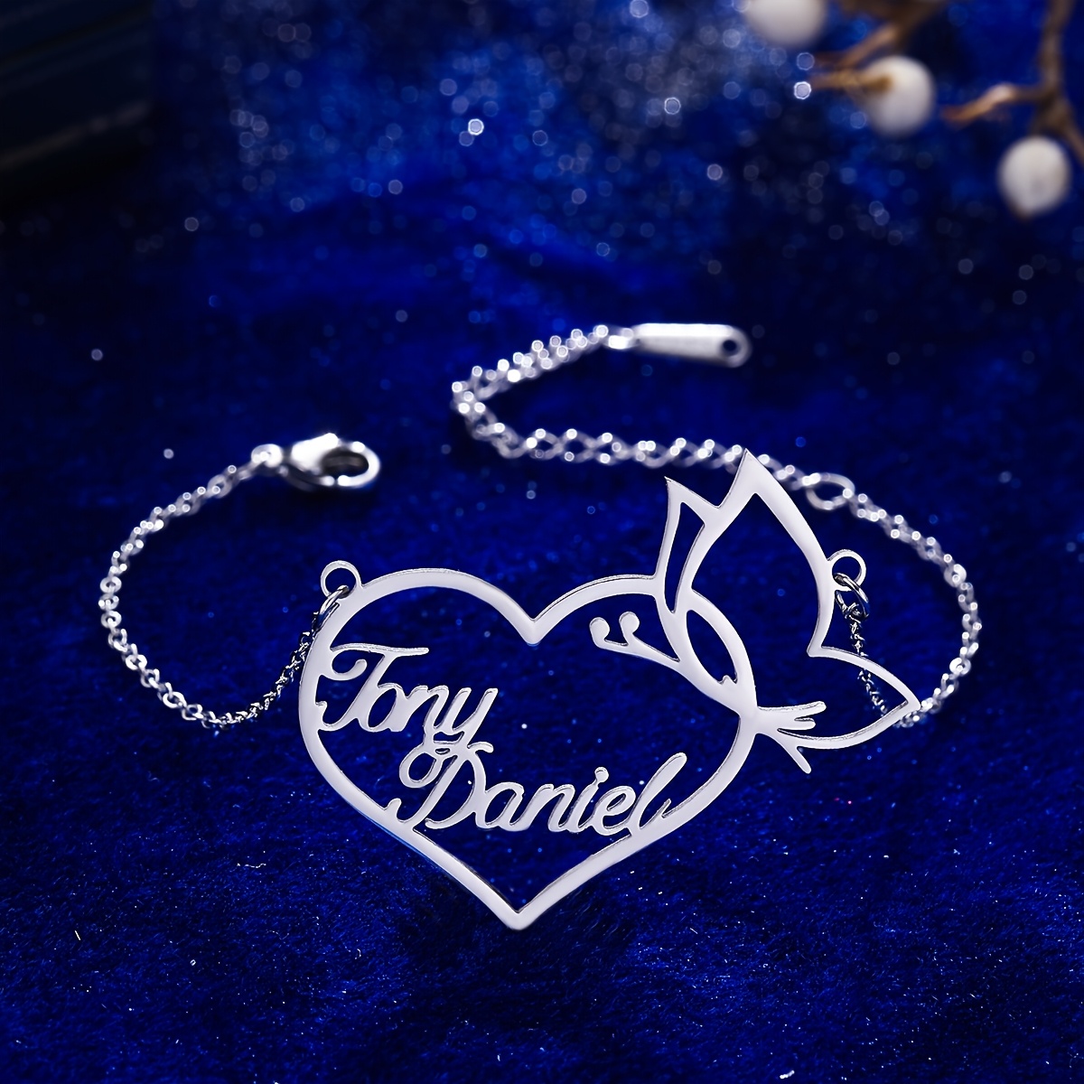 Customizable Stainless Steel Heart & Butterfly Bracelet