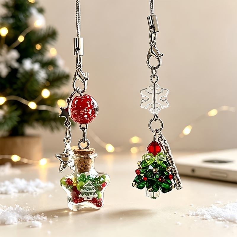 TEMU 2 Breloques Colorées de Bouteille à Souhaits avec Étoile et Sapin de Noël, Attaches de Téléphone, Breloques pour Étuis d'Écouteurs, Pendentifs
